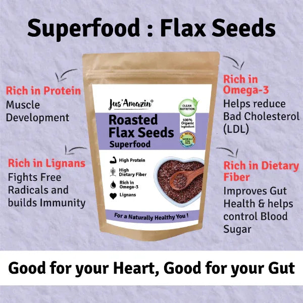 Jus Amazin Roasted 100% Organic Flax Seeds (250g) | Single Ingredient - Orgoshops