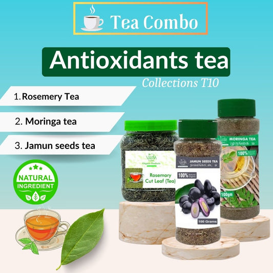 Antioxidants Tea Collections T10 | Combo of Rosemery Cut Leaf Tea – 75g , Jamun Seeds Tea – 100 g & Moringa Tea – 100 g | Veena Products