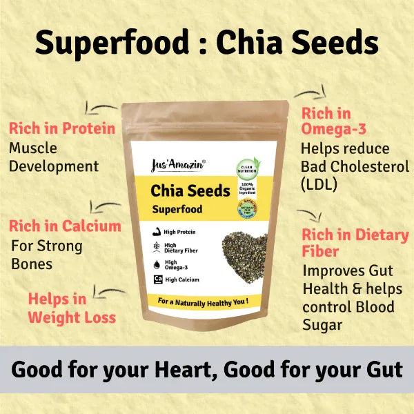 Jus Amazin Organic Chia Seeds (100g) | Single Ingredients – 100% Organic Chia seeds - Orgoshops