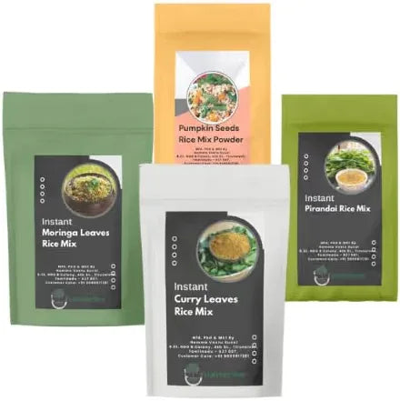 Kalpavirutcham Instant Rice Mix – [Curry Leaf/Pirandai/Pumpkin Seed/Murungai Leaf] | Ready Mix - 250G, Moringa Leaf - Orgoshops