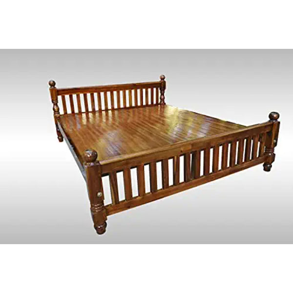 KPR Furniture Wooden Cot Queen Size Bed Size Without Storage Teak Finish - 75 × 60 Inches ( Brown )