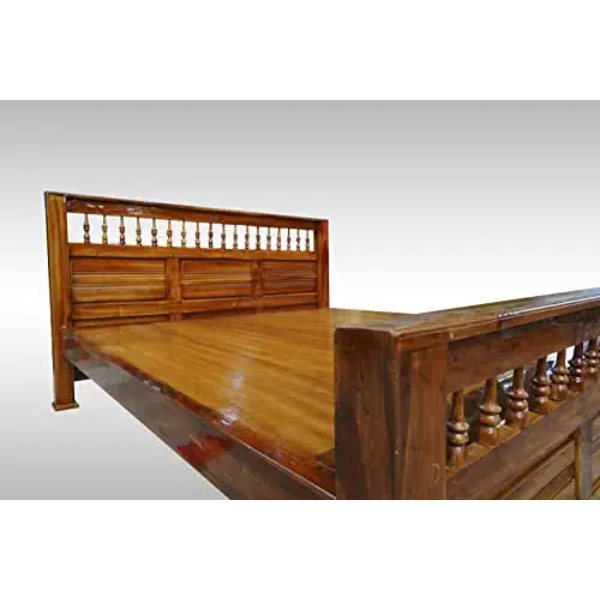 KPR Furniture Wooden Double Cot bedsize Without Storage Teak Finish - 75 × 60 inches ( Brown )