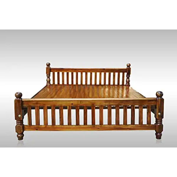 KPR Furniture Wooden Cot Queen Size Bed Size Without Storage Teak Finish - 75 × 60 Inches ( Brown )