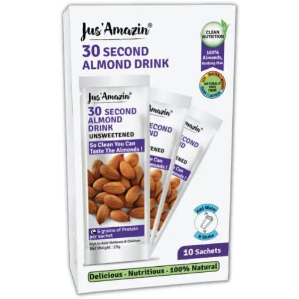 Jus Amazin 30-Second Almond Drink – Unsweetened (10X25g Sachets)