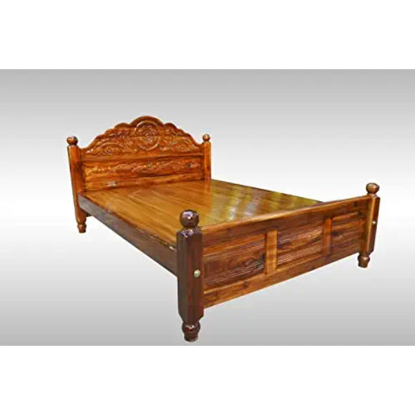 KPR Furniture Wooden Double Cot bedsize Without Storage Teak Finish - 75 × 48 inches ( Brown )