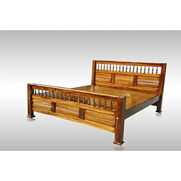 KPR Furniture Wooden Double Cot bedsize Without Storage Teak Finish - 75 × 60 inches ( Brown )