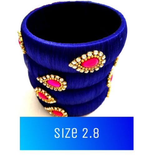 Silk Thread Rhine Stone Bangles Bracelet Bangles Set of 4pcs (Blue, 2.8)