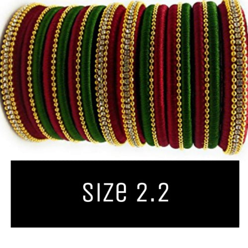 Handmade Silk Thread Bangle Maroon and Green Color (2.2 size)