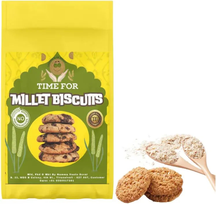 Kalpavirutcham Time For Millet Biscuits – Healthy Snack Made with Millets | Crunchy Cookies with Natural Ingredients - 100g Wheat Flour Cookies - Orgoshops