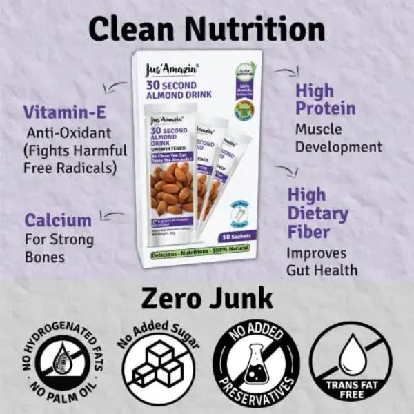 Jus Amazin 30-Second Almond Drink – Unsweetened (10X25g Sachets) - Orgoshops