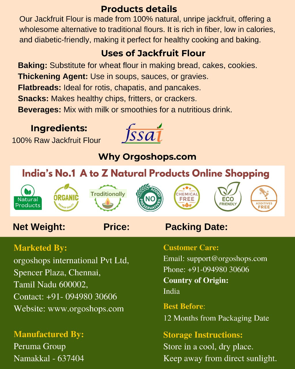 Grand> Jack Fruit  Powder / Flour - 250gm | "100% Natural Jackfruit Flour – Gluten-Free, High Fiber Superfood "