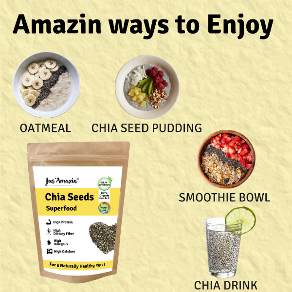 Jus Amazin Organic Chia Seeds (100g) | Single Ingredients – 100% Organic Chia seeds