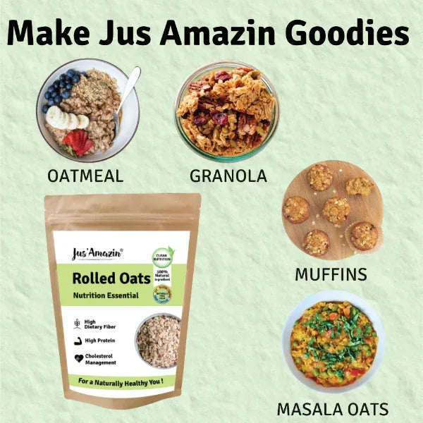 Jus Amazin Rolled Oats (500g) | Single Ingredient - 100% Natural Rolled Oats - Orgoshops