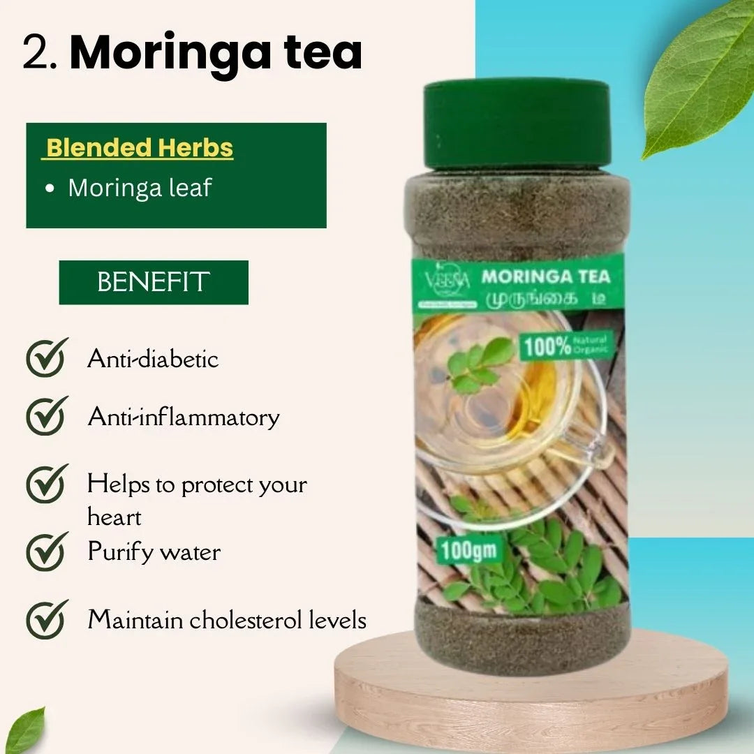 Veena Antioxidants Tea Collections 01 | Combo of Rosemery Cut Leaf Tea – 75g , Jamun Seeds Tea – 100 g & Moringa Tea – 100 g - Orgoshops