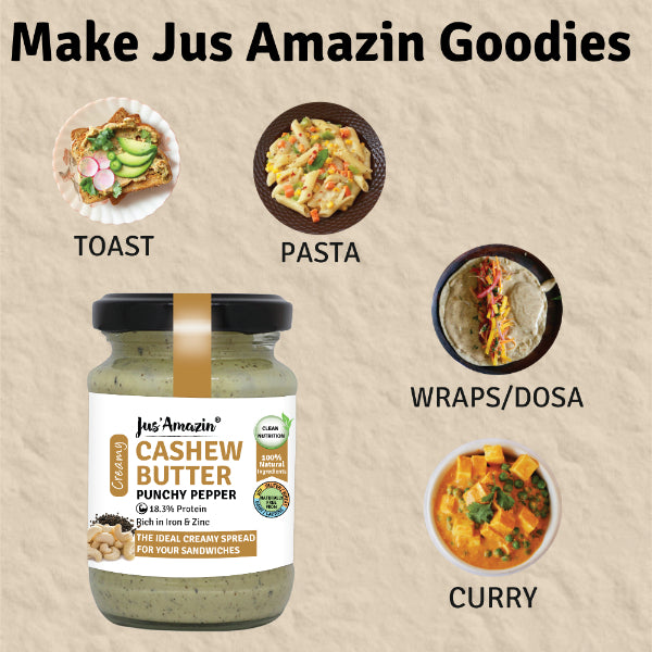 Jus Amazin 100% Natural Creamy Cashew Butter – Punchy Pepper (125g)