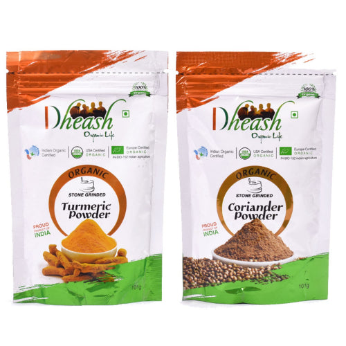 Dheash Organic Spices Combo Turmeric and Coriander Powder - 100g (Pack of 2)