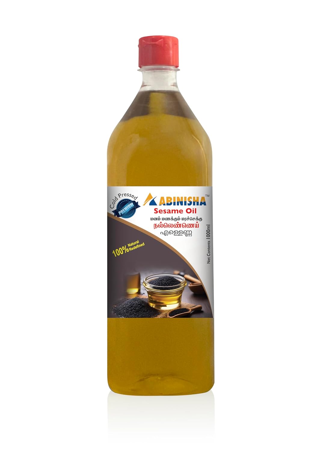 ABINISHA : Cold Pressed Sesame Oil / Wooden Chekku Oil - 1 L | Plastic Bottle Kolhu / Kacchi Ghani / Chekku / Cold Pressed Sesame Oil For Cooking