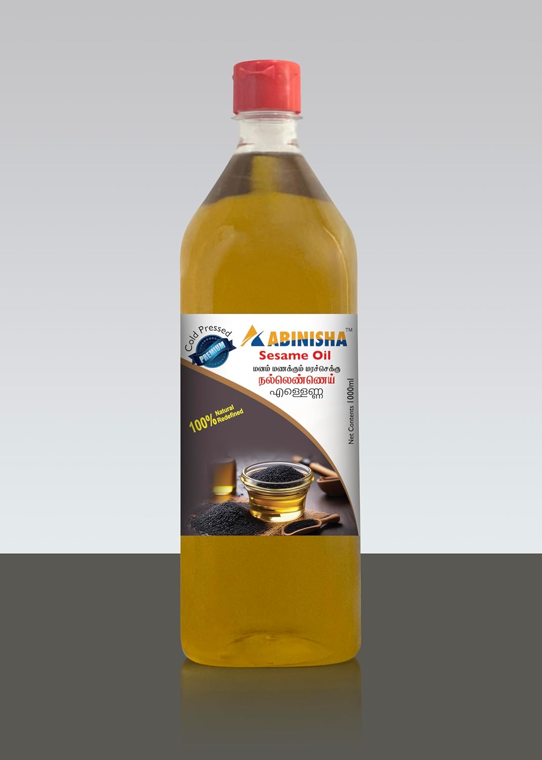 ABINISHA : Cold Pressed Sesame Oil / Wooden Chekku Oil - 1 L | Plastic Bottle Kolhu / Kacchi Ghani / Chekku / Cold Pressed Sesame Oil For Cooking