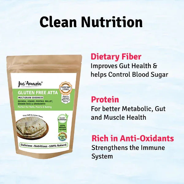 Jus Amazin Gluten Free Atta (1kg) | Multigrain (Millets, Quinoa, Amaranth) - Orgoshops