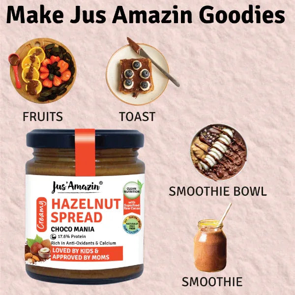 Jus Amazin Creamy Hazelnut Spread – Choco Mania (200g) | 17.6% Protein - Orgoshops