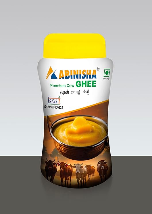 ABINISHA : Ghee | Pure Ghee | Premium Ghee| Cow Ghee | ABINISHA Ghee | A1 Grade Export Quality Ghee | Tuppa - Desi Ghee with Rich Aroma | provides a good supply of energy and vitamin A - 500ml