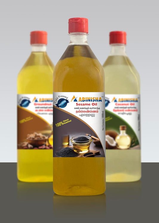 ABINISHA : Combo Of Cold Pressed Coconut Oil / Groundnut Oil / Sesame Oil - 1L Pack Of 1(Each)