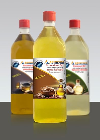 ABINISHA : Cold Pressed Groundnut Peanuts Oil-1 L / Kolhu / Kacchi Ghani / Wood Chekku / Ganuga | Peanut Oil | Natural | Chemical-Free | Cold Pressed Groundnut Oil for Cooking