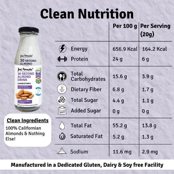 Jus Amazin 30-Second Almond Drink - Unsweetened (5X25g Sachets) - Orgoshops