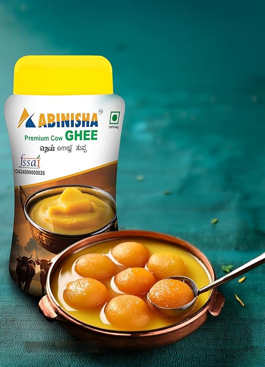 ABINISHA : Ghee | Pure Ghee | Premium Ghee| Cow Ghee | ABINISHA Ghee | A1 Grade Export Quality Ghee | Tuppa - Desi Ghee with Rich Aroma | provides a good supply of energy and vitamin A - 500ml