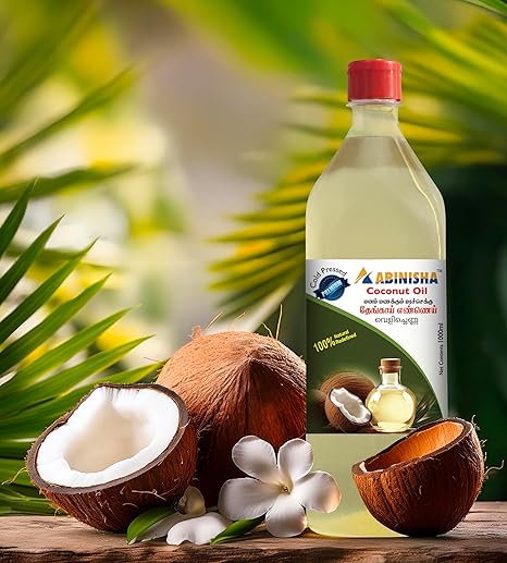 ABINISHA : Cold Pressed Coconut Oil - 1 L / Kolhu / Kacchi Ghani / Wood Chekku Oil