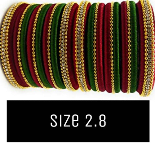 Handmade Silk Thread Bangle Maroon and Green Color (2.8 size)