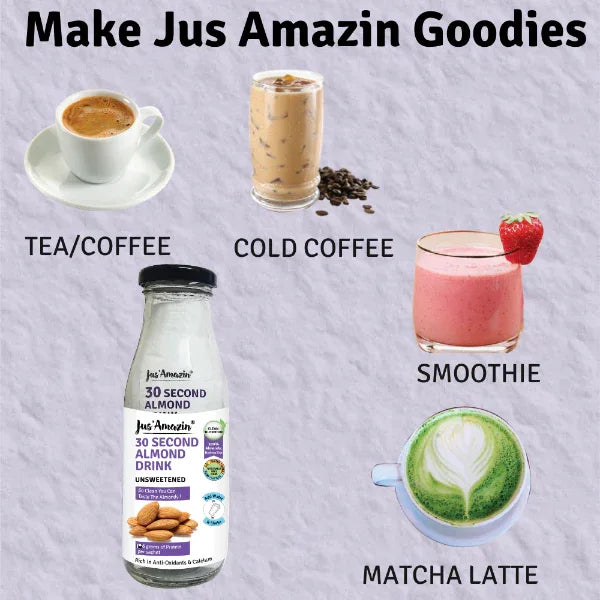 Jus Amazin 30-Second Almond Drink - Unsweetened (5X25g Sachets) - Orgoshops
