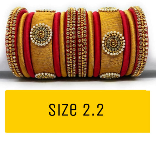 Handmade Silk Thread Bangle Set For Women - 2.2 (Gold And Red)