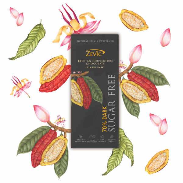 Zevic 70% Dark Belgian Chocolate with Stevia 40 gm