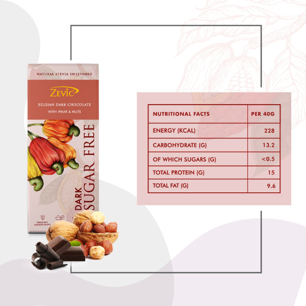 Zevic Belgian Couverture Chocolate with Organic Fruit and Nuts 40 gm