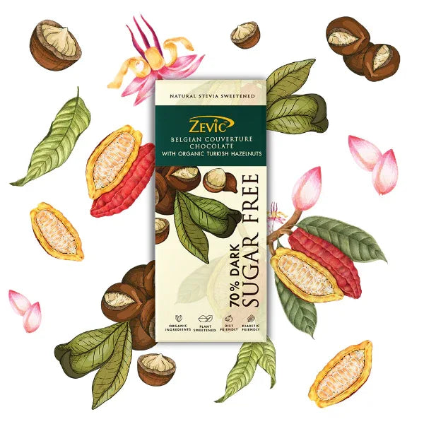 Zevic 70% Dark Belgian Chocolate with Organic Turkish Hazelnuts 40 gm - Orgoshops