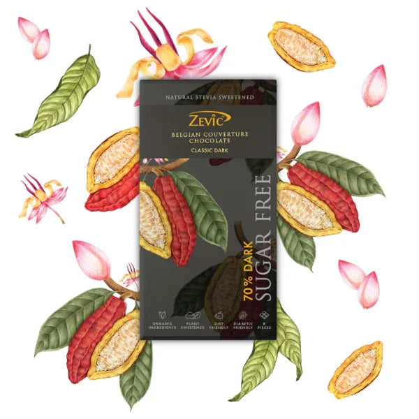 Zevic 70% Dark Belgian Chocolate with Stevia 96 gm - Orgoshops