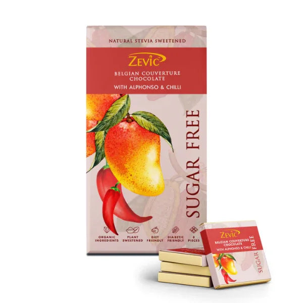 Zevic Belgian Couverture Chocolate with Alphonso and Chilli 96 gm - Orgoshops