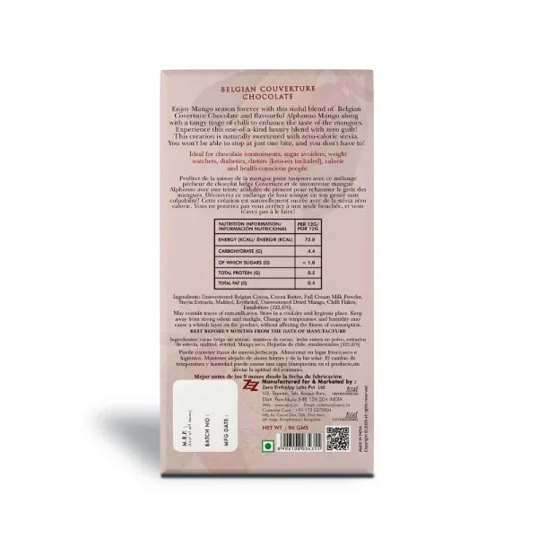 Zevic Belgian Couverture Chocolate with Alphonso and Chilli 96 gm - Orgoshops