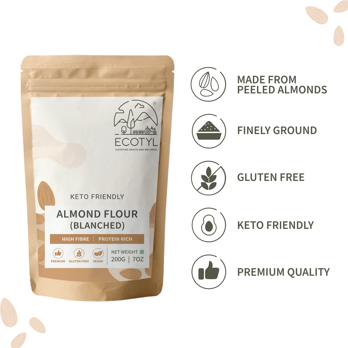 Ecotyl Almond Flour (Blanched) | Gluten Free | Keto Friendly  - 200g