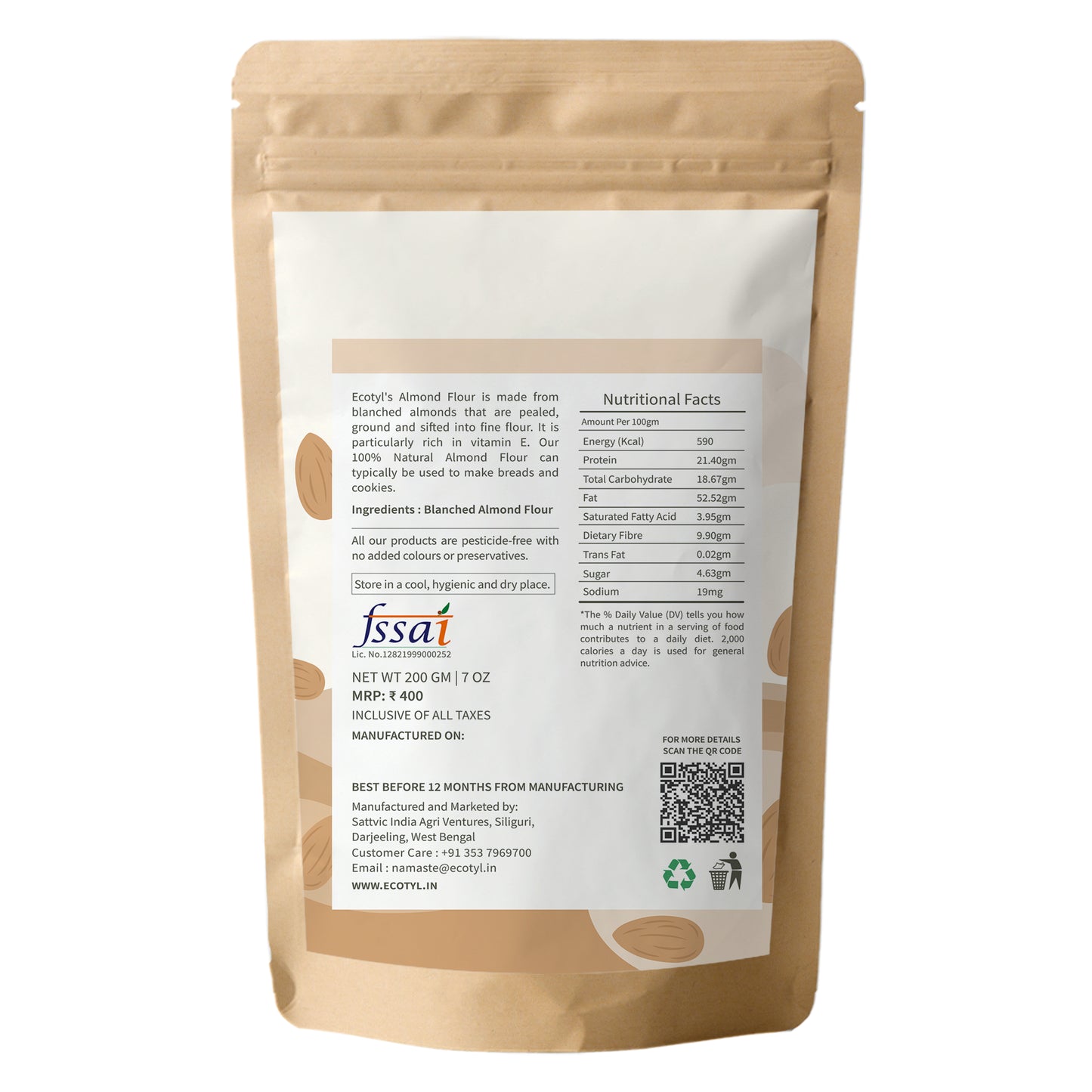 Ecotyl Almond Flour (Blanched) | Gluten Free | Keto Friendly  - 200g