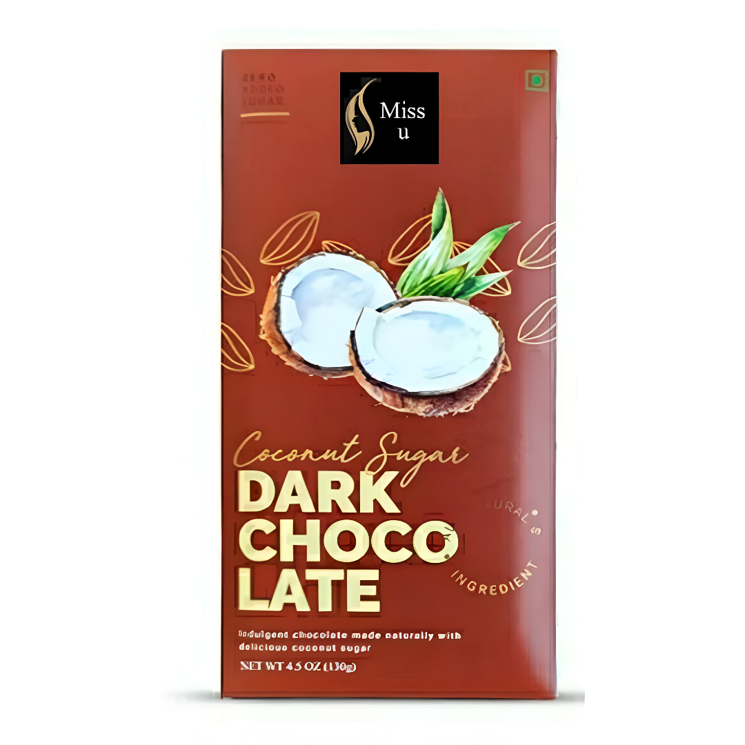 Amrutha Exports Miss U No Sugar Tender Coconut Sugar Dark Chocolate Bar - 130g