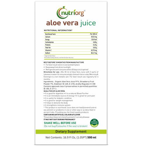 Nutriorgo Aloevera Strawberry Juice - 500ml