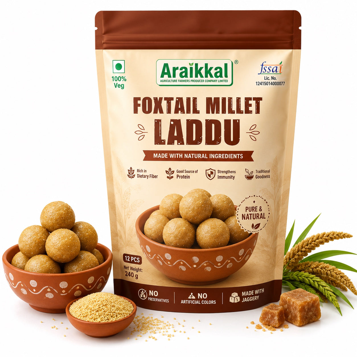 Araikkal Foxtail Millet Laddu - 12 Pcs ( Pack of 2 )