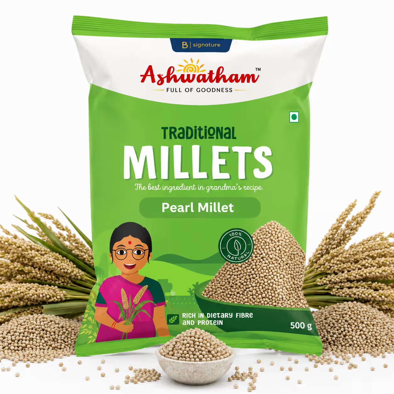 Ashwatham Pearl Millet / Bajra - 500 g (Pack of 2)