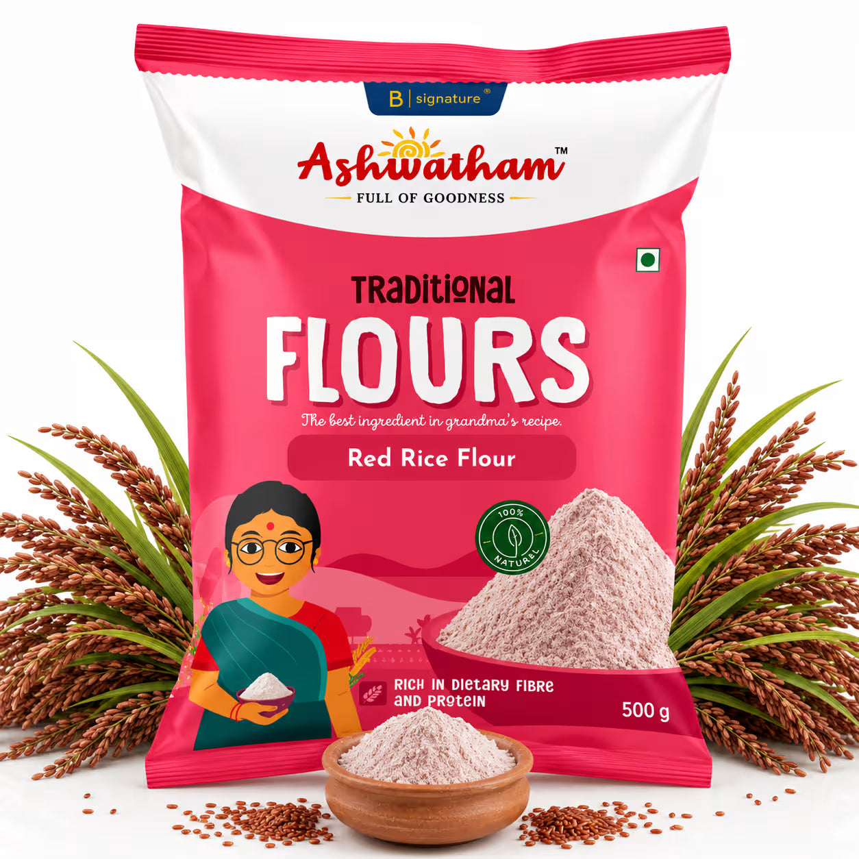 Ashwatham Red Rice Flour / Rice Flour / Sivappu Arisi Maavu - 500 g ( Pack of 2)