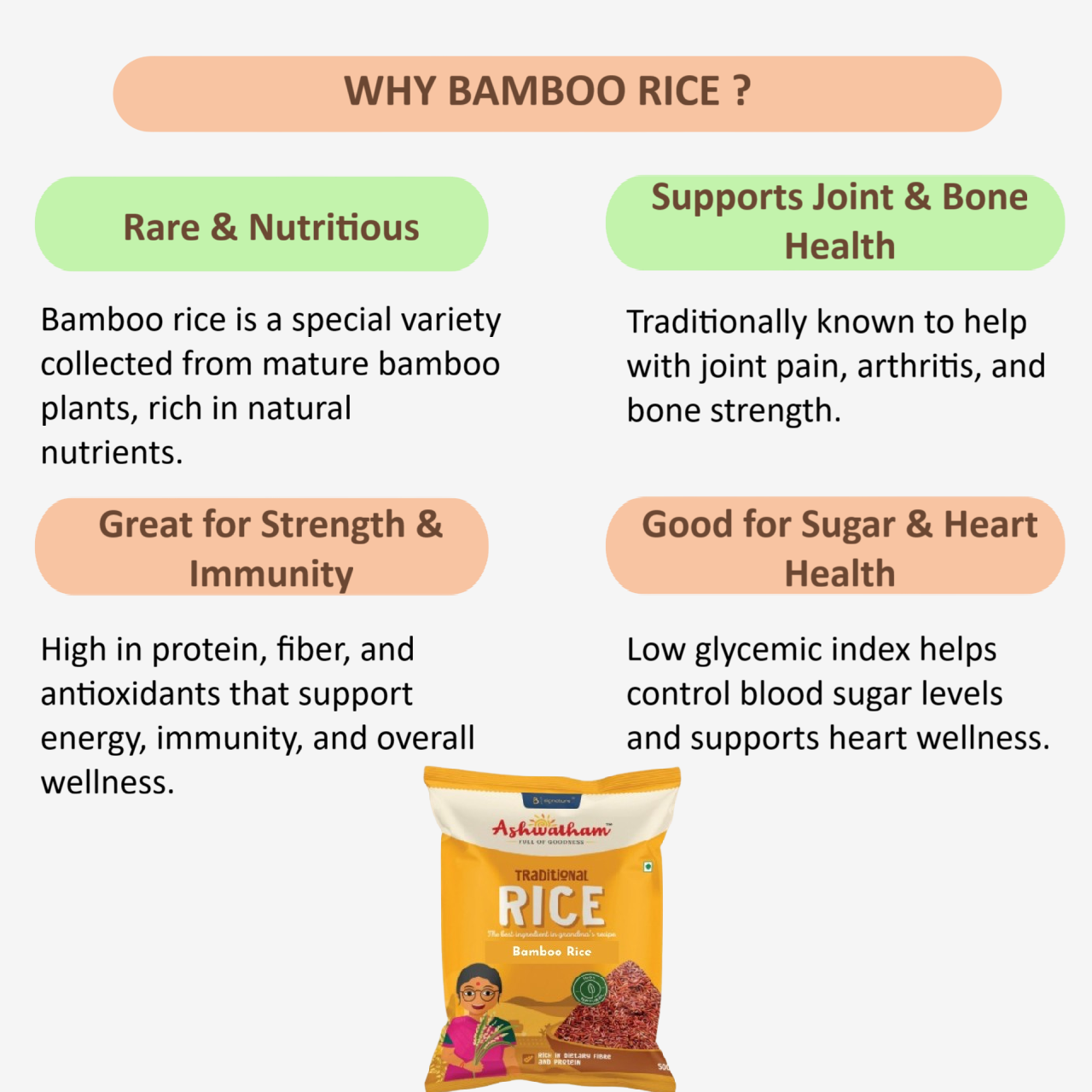 Ashwatham Bamboo Rice / Rice / Moongil Arisi - 500 g