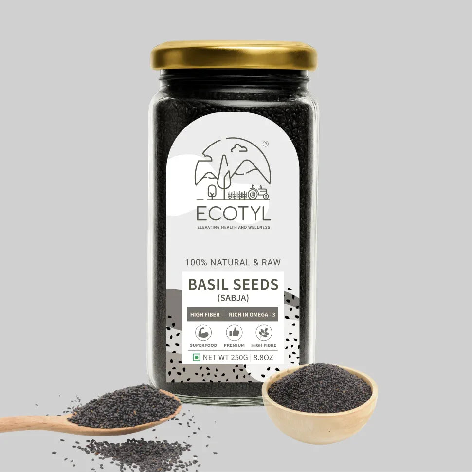 Ecotyl Basil Seeds | Sabja Seeds | Rich in Omega-3 & Fibre | Detox & Hydrate - 250g - Orgoshops