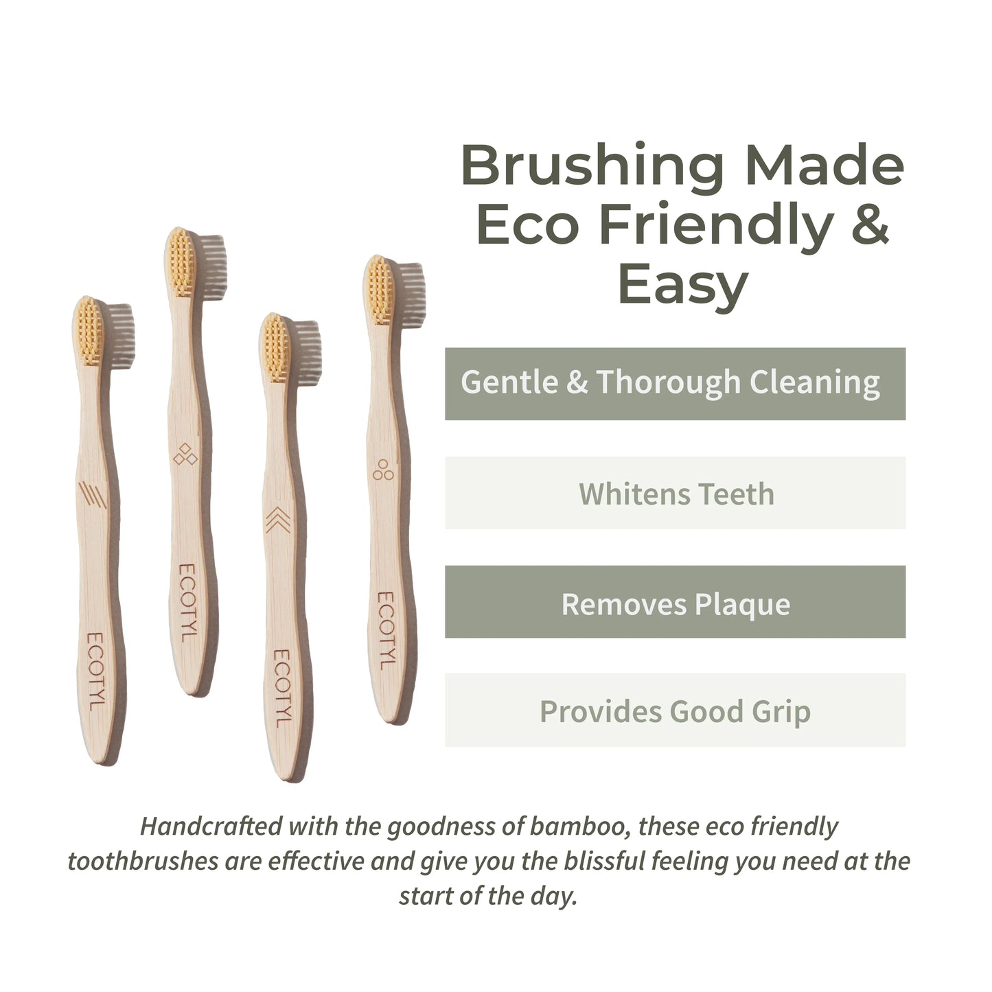 Ecotyl Bamboo Tooth Brush | Ultra Soft Bristles | Thorough Cleaning - Set of 4 - Orgoshops