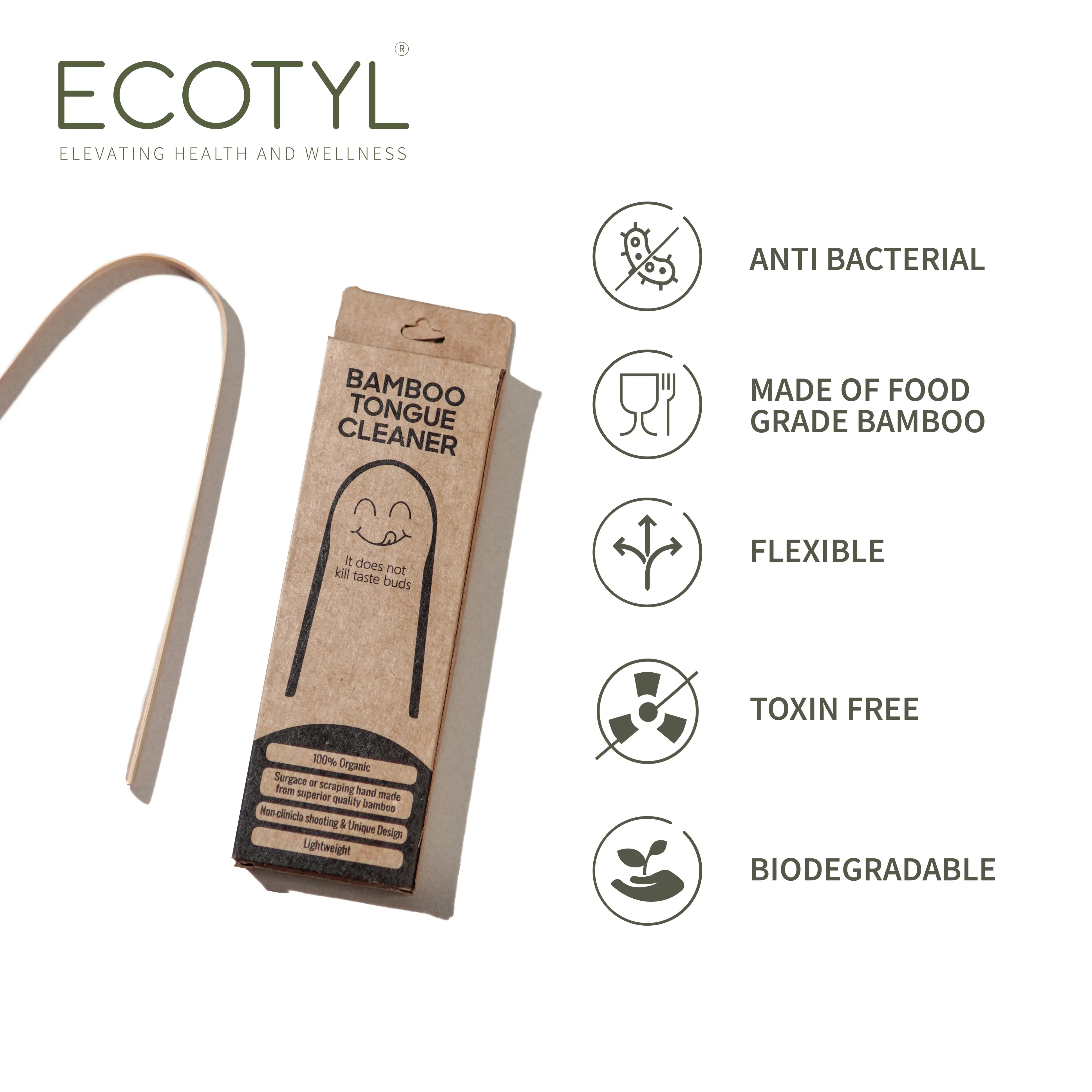 Ecotyl Bamboo Tongue Cleaner | For Oral Hygiene & Fresh Breath - Set of 2 - Orgoshops